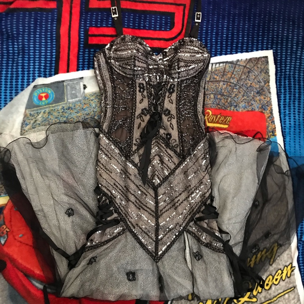 NWOT Formal Gown In Black, Gray & Silver Detail